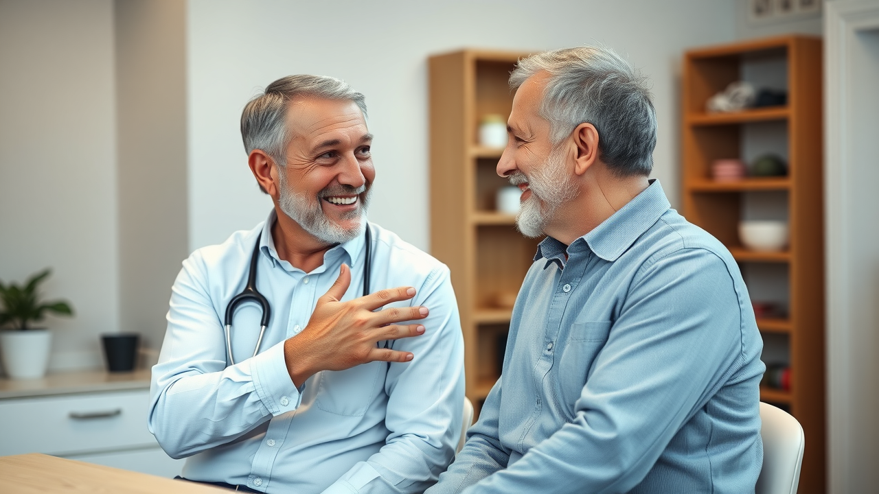Chiropractor discusses senior patient’s spine health.