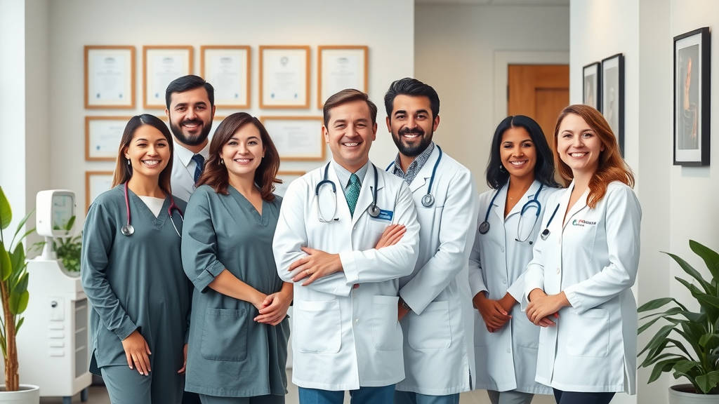 Friendly diverse team of low back pain specialists at a Prince George clinic, British Columbia