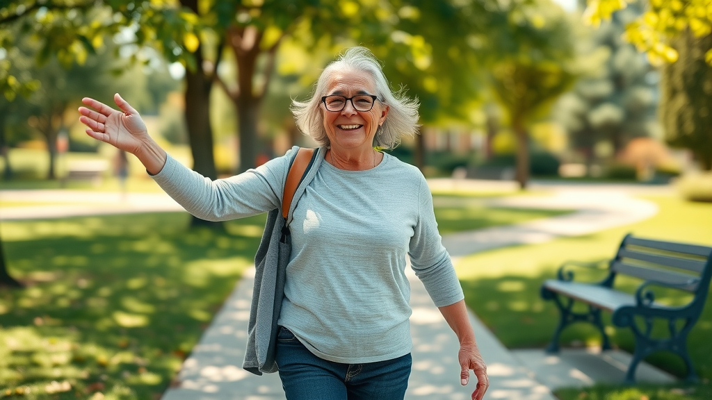 Patient celebrating restored mobility after lower back pain recovery in Prince George park