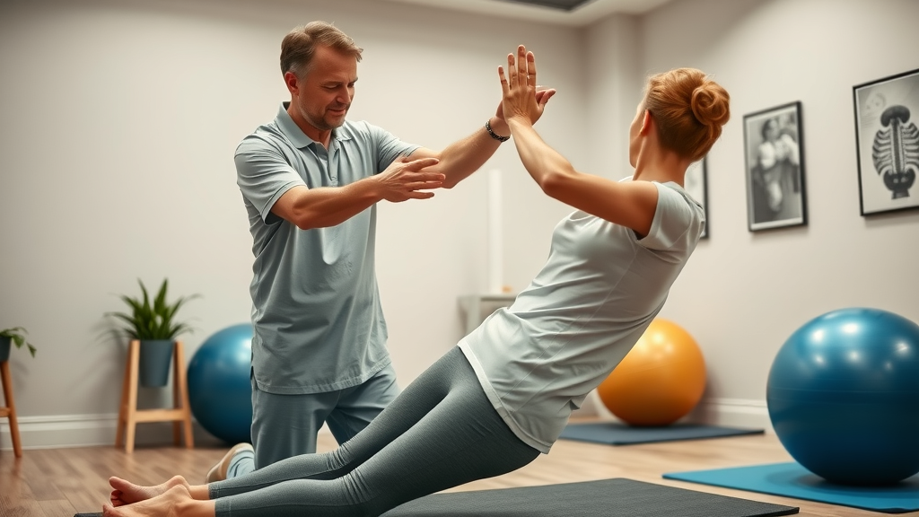 Physiotherapy demonstration of safe stretching exercises for lower back pain in Prince George clinic