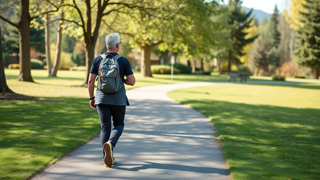 Person walking pain-free in scenic Prince George park after chronic back pain relief