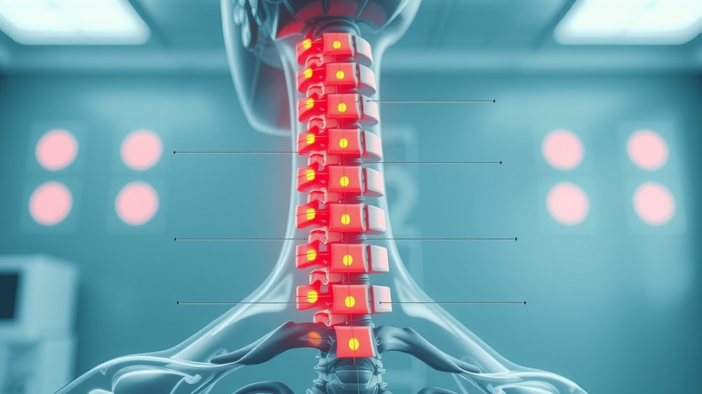 Diagram illustrating mechanical versus non-mechanical causes of low back pain with a focus on the affected spine, discs, and nerves, as seen in a clinical setting.