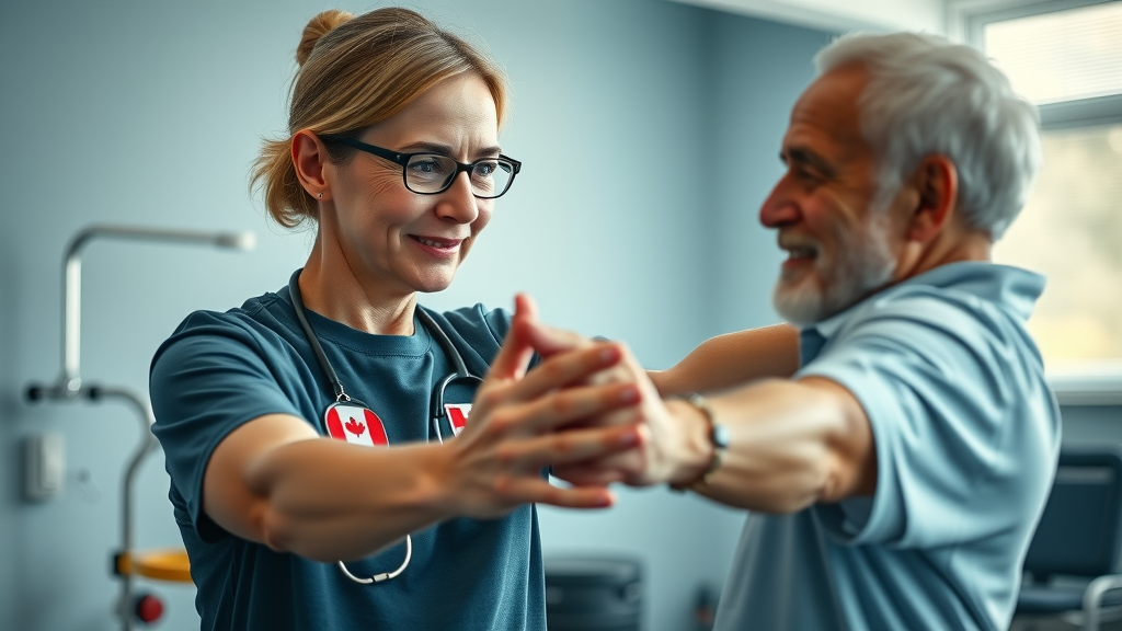 physiotherapist demonstrating stretching exercises for back pain in Prince George BC pain management clinic