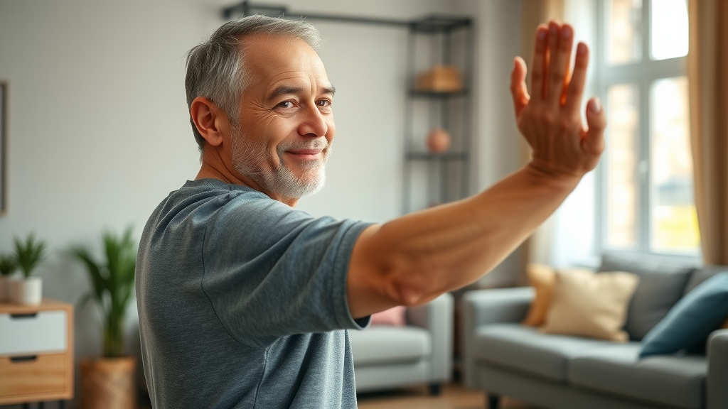 optimistic Prince George patient practicing Big 3 back exercises at home with professional guidance