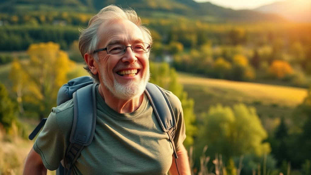 Joyful patient in Prince George BC, relieved after orthopedic back pain care, enjoying a recreational hike outdoors