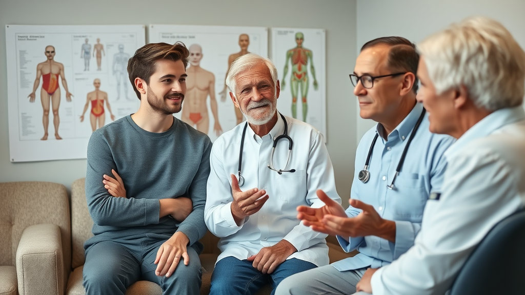 Professional consultation in Prince George BC with orthopedic specialist and diverse patients discussing back pain care options